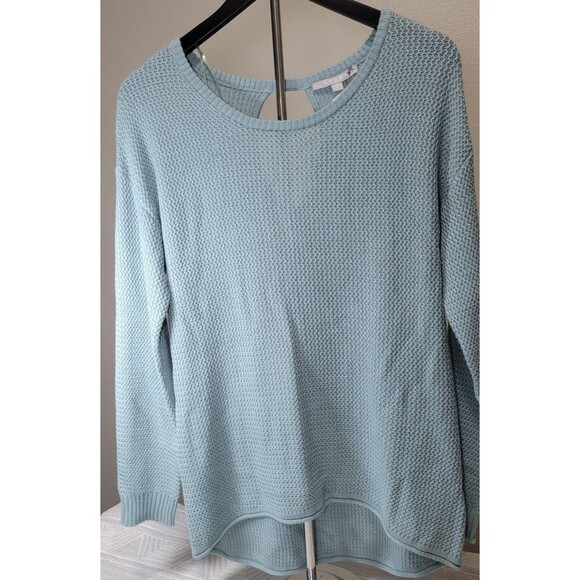 Cyrus Textured Knit Keyhole Back Sweater Women’s Medium Beryl Blue Soft Cotton - Picture 2 of 6